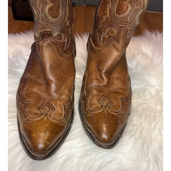 Laredo Mens Leather Cowboy Boots Tan Western Stitching Size 10EE - Picture 11 of 13